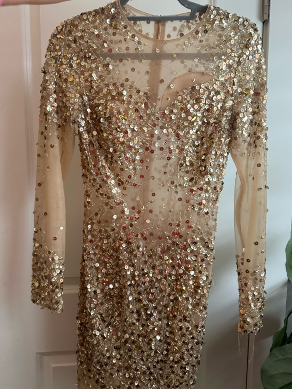 Sequined Nude Gold Sheath Dress